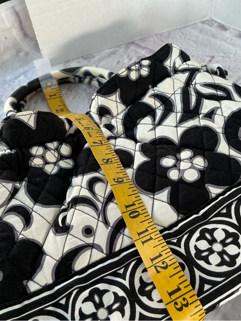 VERA BRADLEY Night & Day Draw String Satchel Black & White Floral Quilted Purse - Picture 5 of 15
